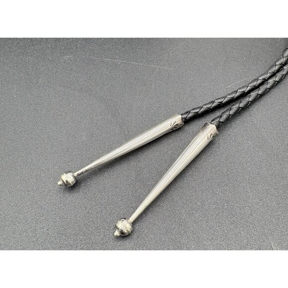 Vtg Bolo Tie Native American Purple Agate Leather Lace Sterling Silver Bullet - Picture 4 of 8